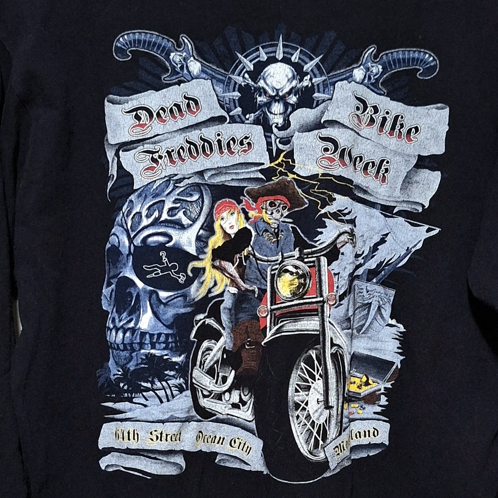 Anvil Mens Graphic Longsleeve T-Shirt Black Dead Freddies Bike Week OceanCity MD - Picture 14 of 15